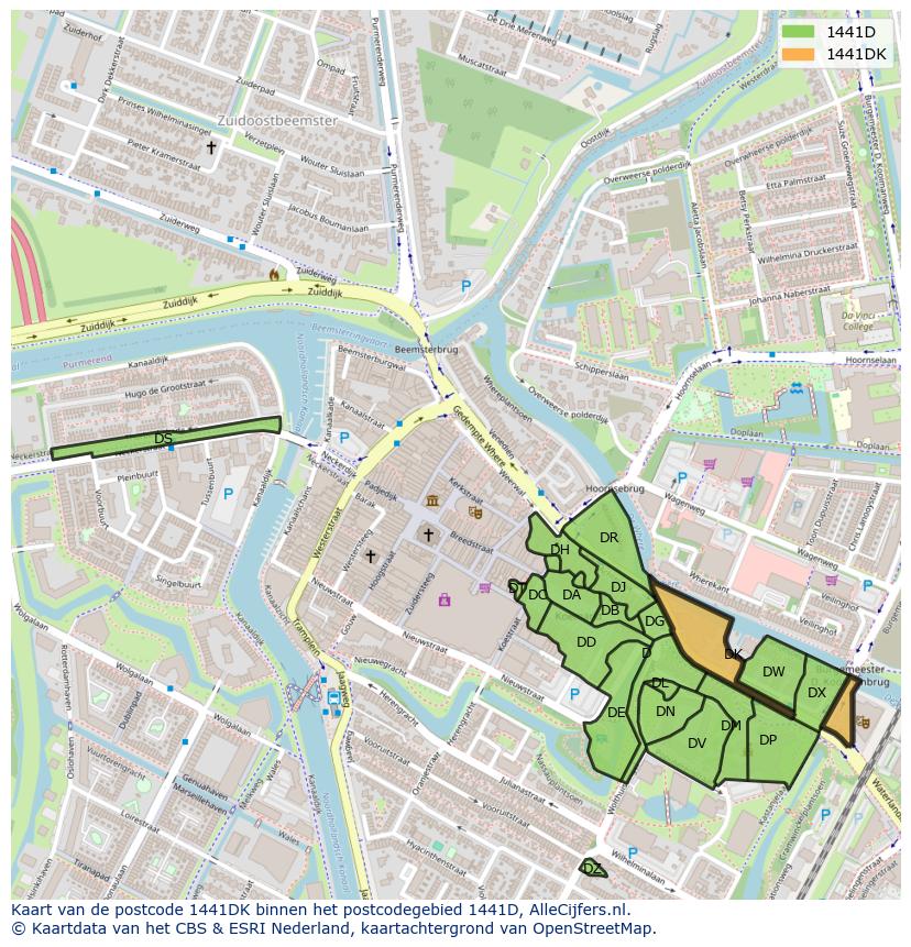 Afbeelding van het postcodegebied 1441 DK op de kaart.