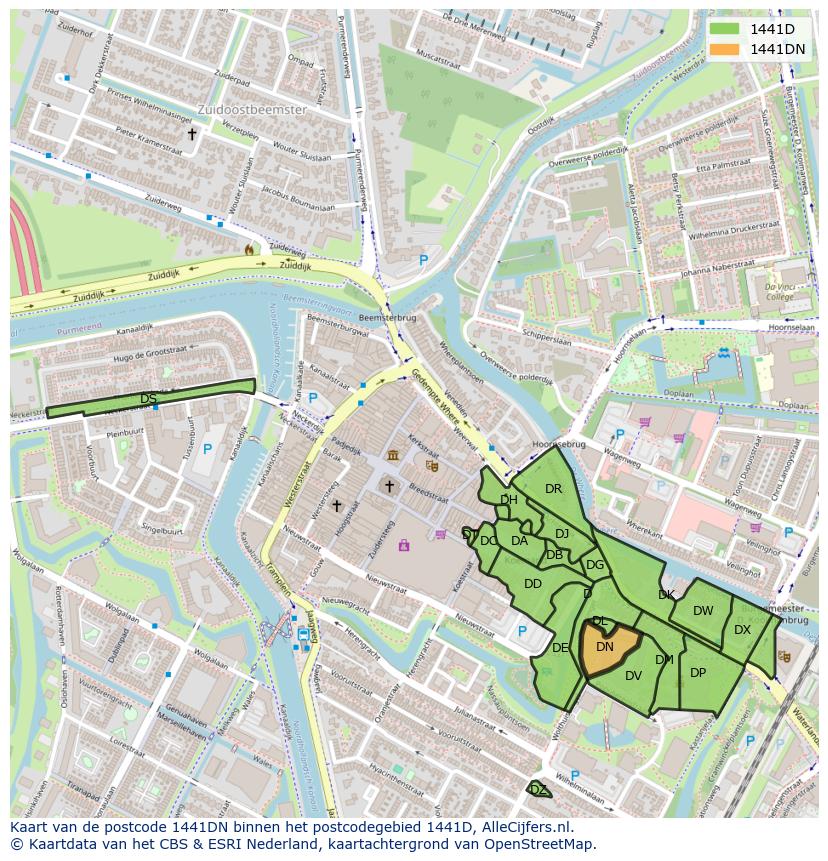 Afbeelding van het postcodegebied 1441 DN op de kaart.