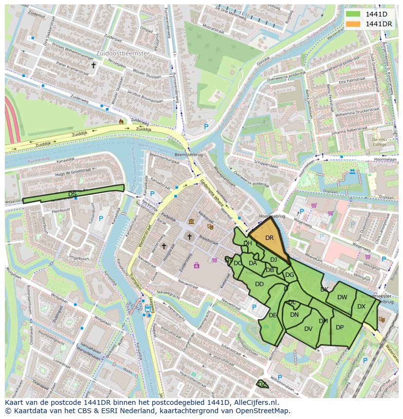 Afbeelding van het postcodegebied 1441 DR op de kaart.