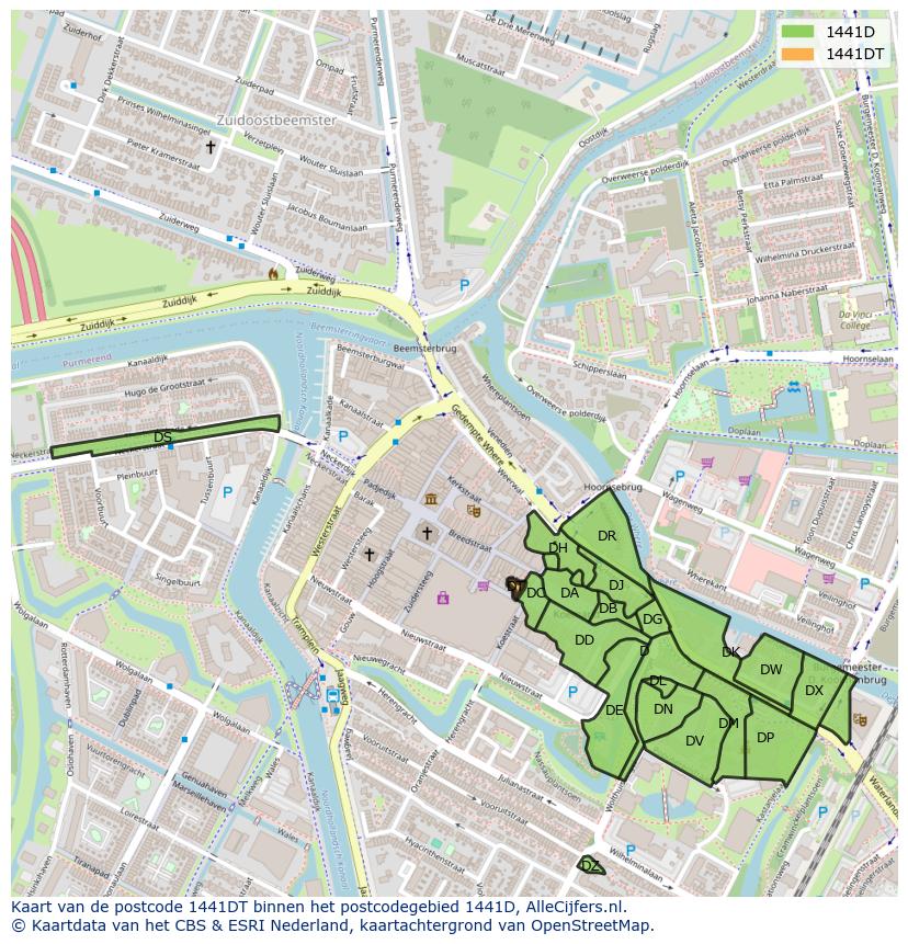 Afbeelding van het postcodegebied 1441 DT op de kaart.