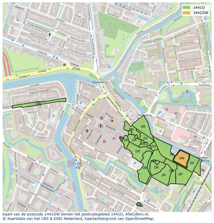 Afbeelding van het postcodegebied 1441 DW op de kaart.