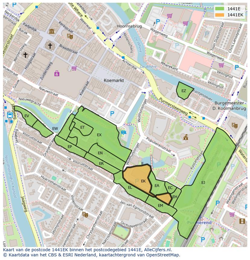 Afbeelding van het postcodegebied 1441 EK op de kaart.