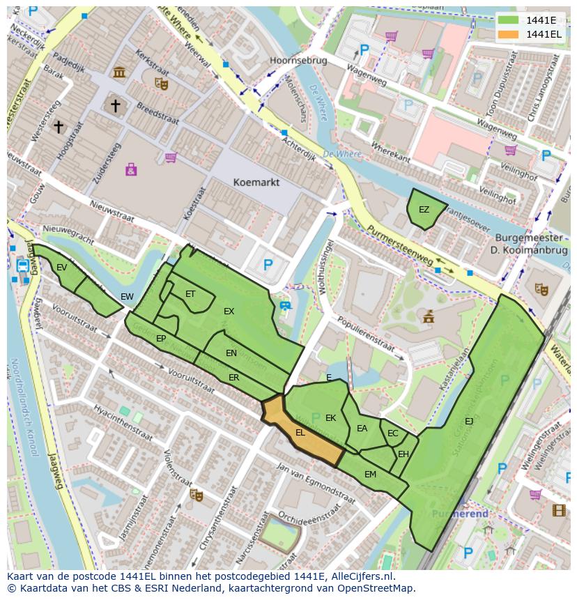 Afbeelding van het postcodegebied 1441 EL op de kaart.
