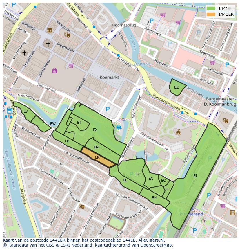 Afbeelding van het postcodegebied 1441 ER op de kaart.