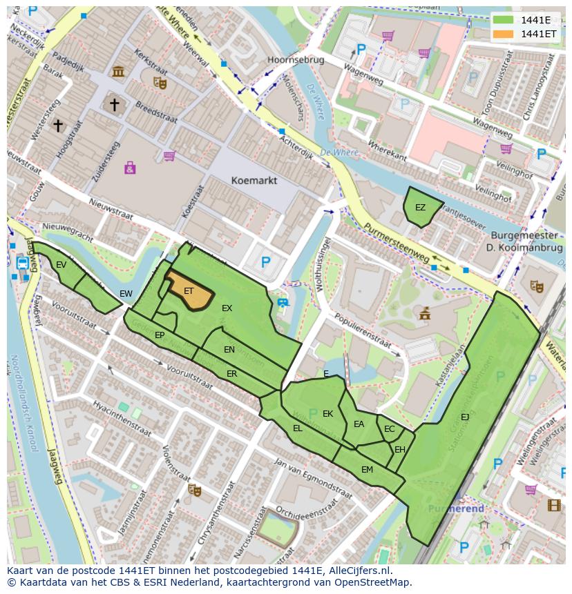 Afbeelding van het postcodegebied 1441 ET op de kaart.
