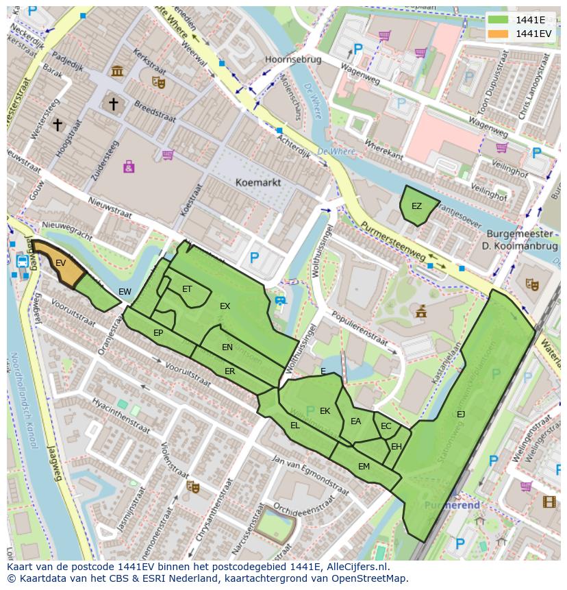 Afbeelding van het postcodegebied 1441 EV op de kaart.