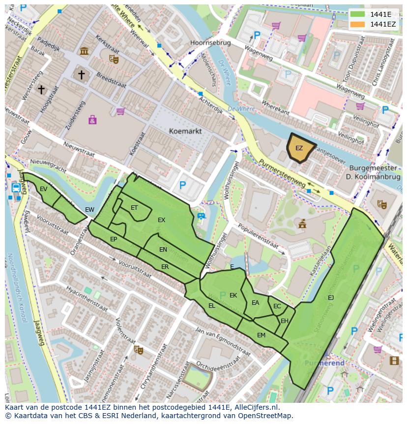 Afbeelding van het postcodegebied 1441 EZ op de kaart.