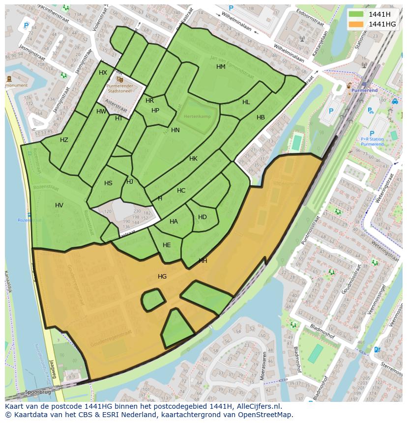 Afbeelding van het postcodegebied 1441 HG op de kaart.