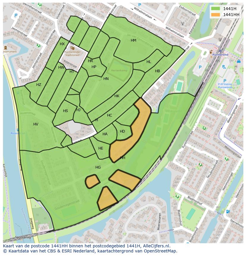 Afbeelding van het postcodegebied 1441 HH op de kaart.