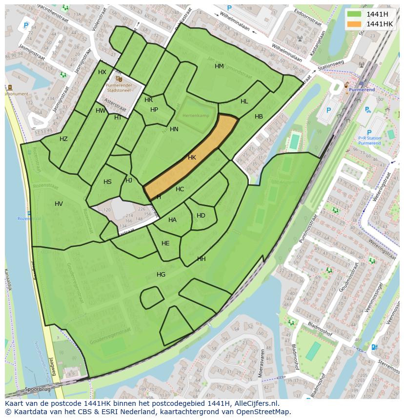 Afbeelding van het postcodegebied 1441 HK op de kaart.
