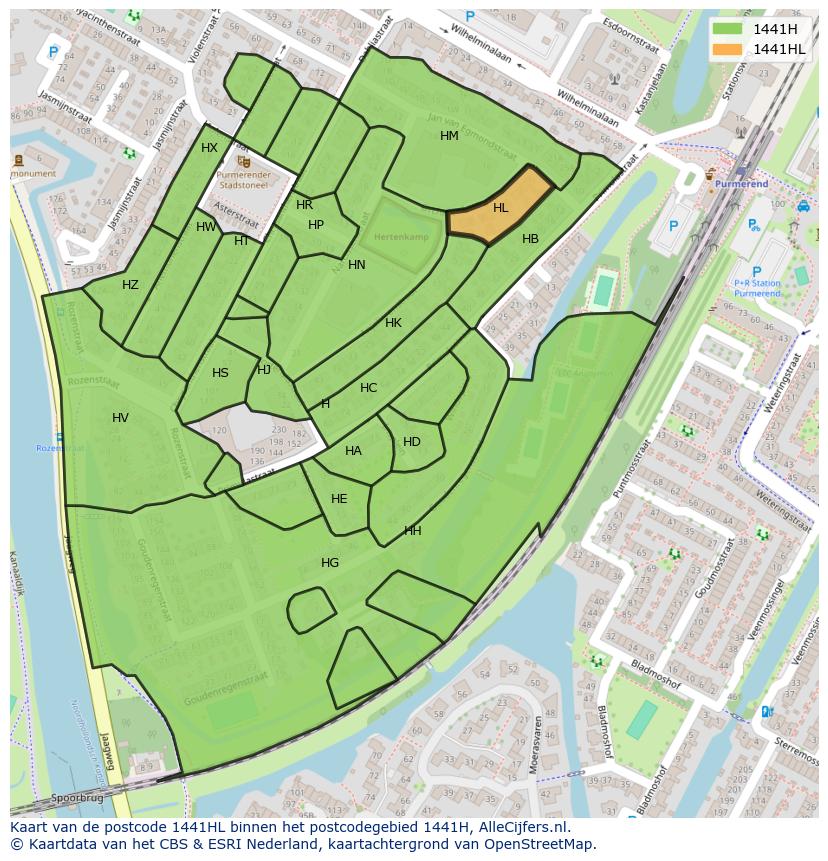 Afbeelding van het postcodegebied 1441 HL op de kaart.