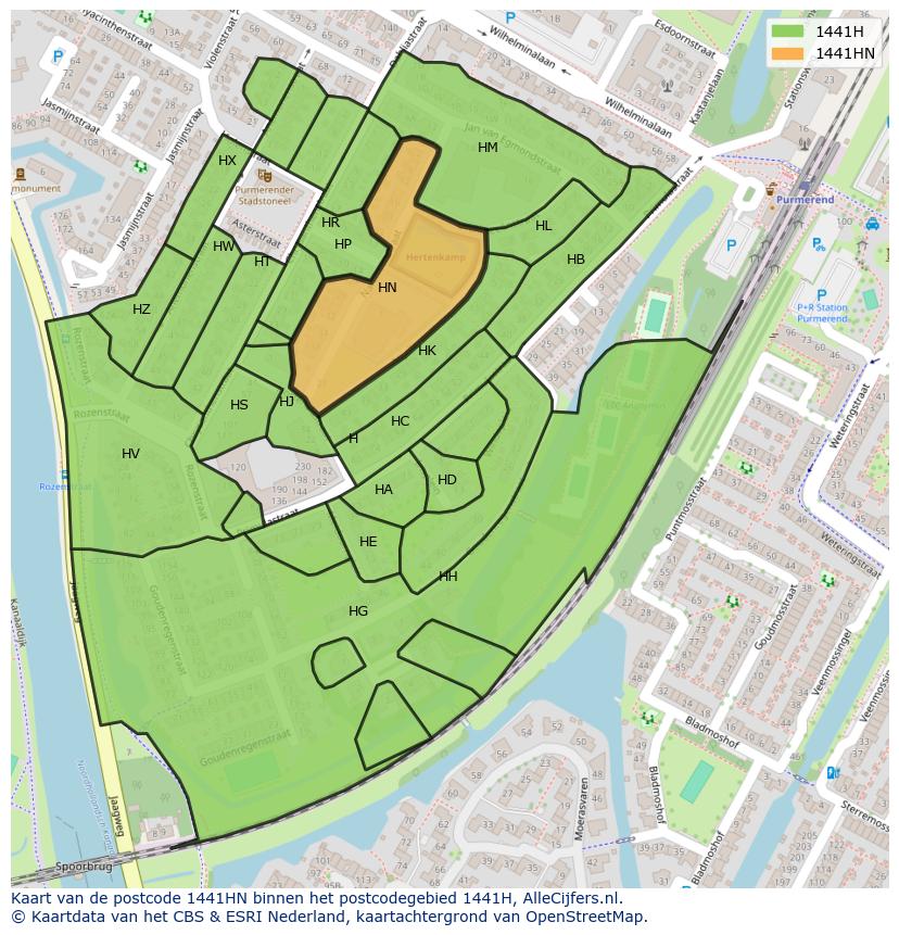 Afbeelding van het postcodegebied 1441 HN op de kaart.