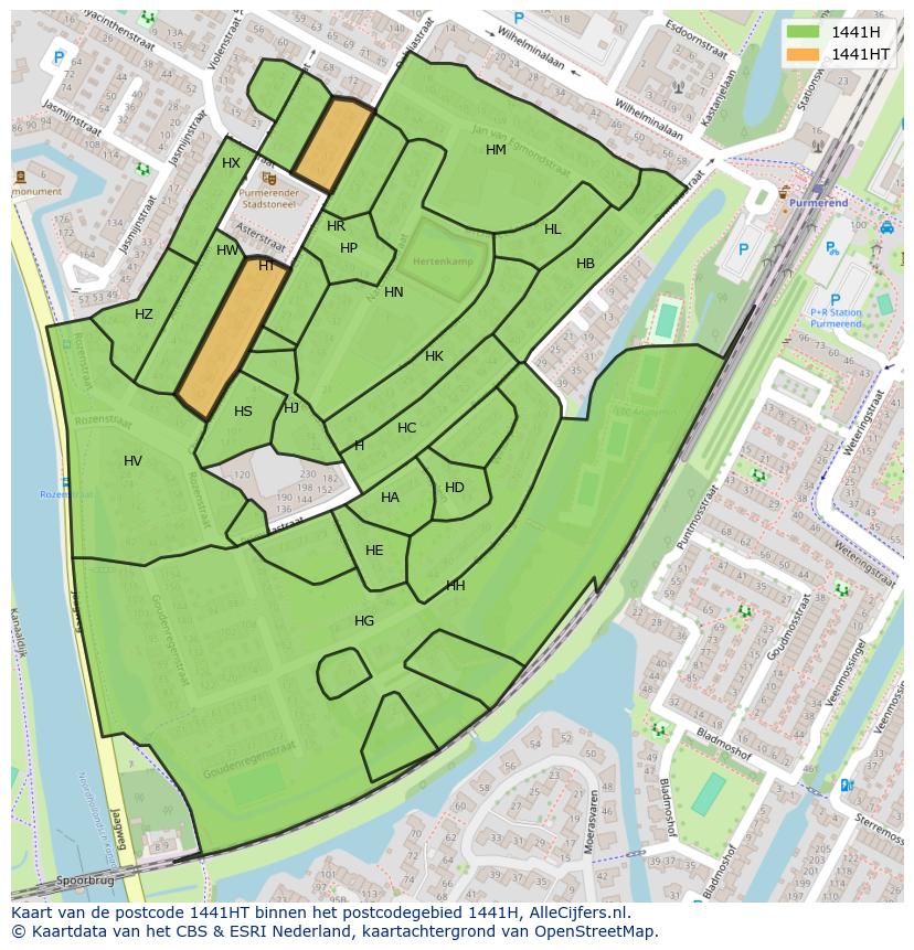 Afbeelding van het postcodegebied 1441 HT op de kaart.