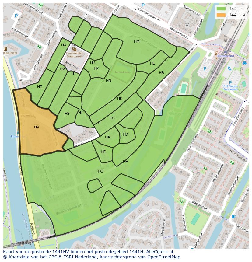 Afbeelding van het postcodegebied 1441 HV op de kaart.