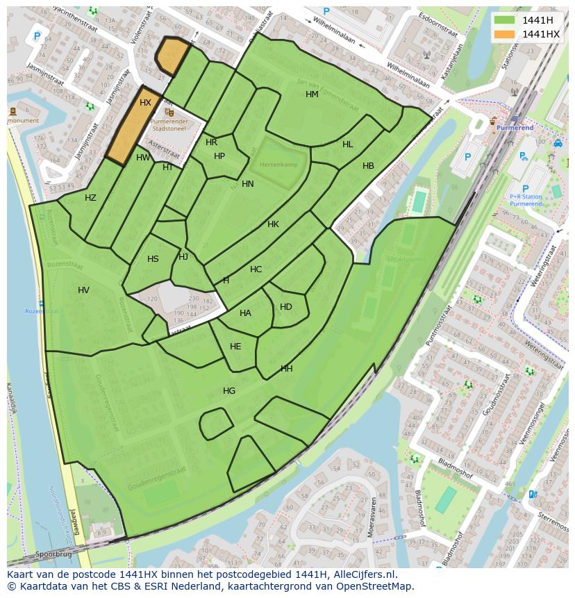 Afbeelding van het postcodegebied 1441 HX op de kaart.