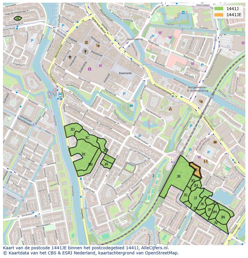 Afbeelding van het postcodegebied 1441 JE op de kaart.