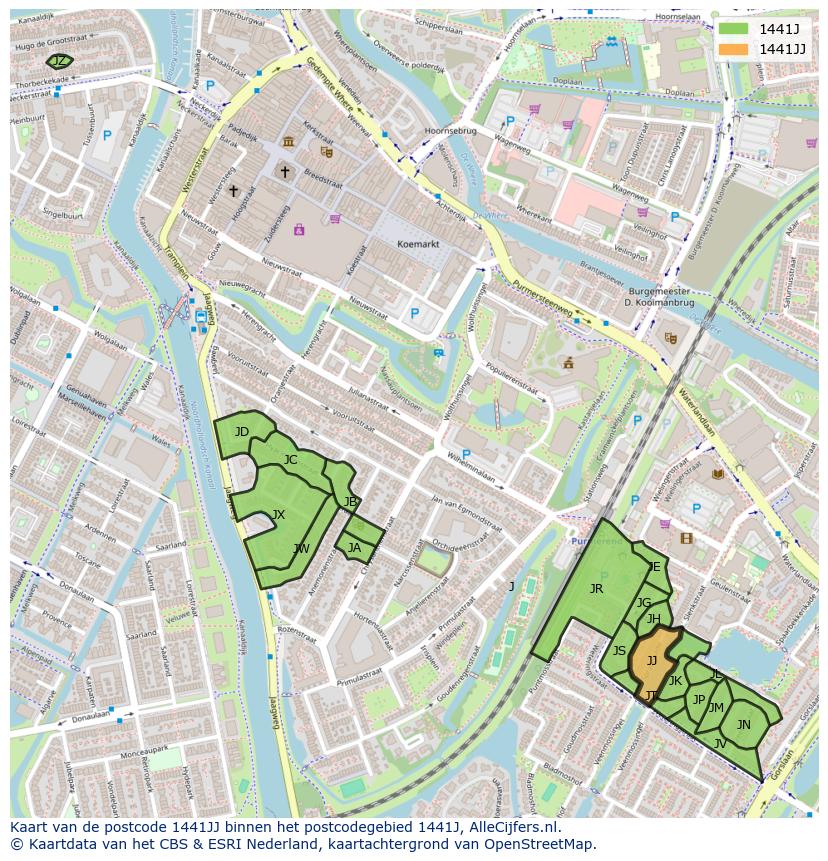 Afbeelding van het postcodegebied 1441 JJ op de kaart.