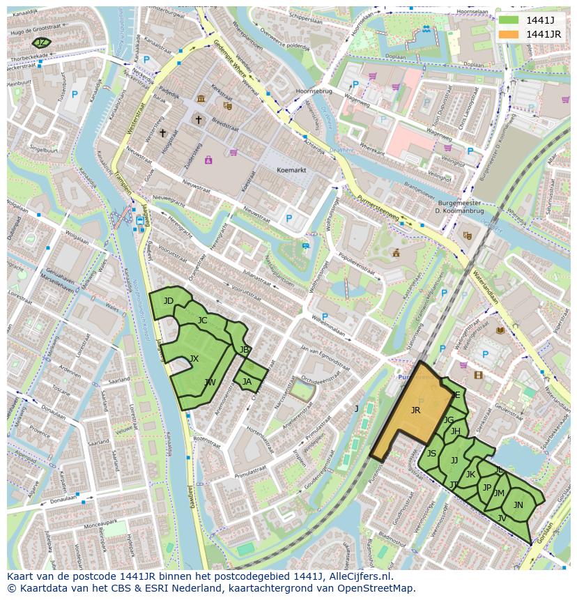 Afbeelding van het postcodegebied 1441 JR op de kaart.