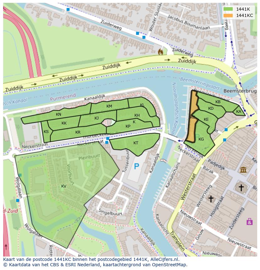 Afbeelding van het postcodegebied 1441 KC op de kaart.