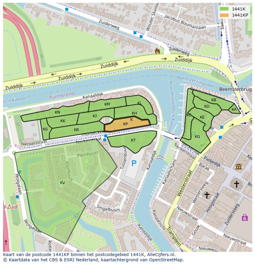 Afbeelding van het postcodegebied 1441 KP op de kaart.