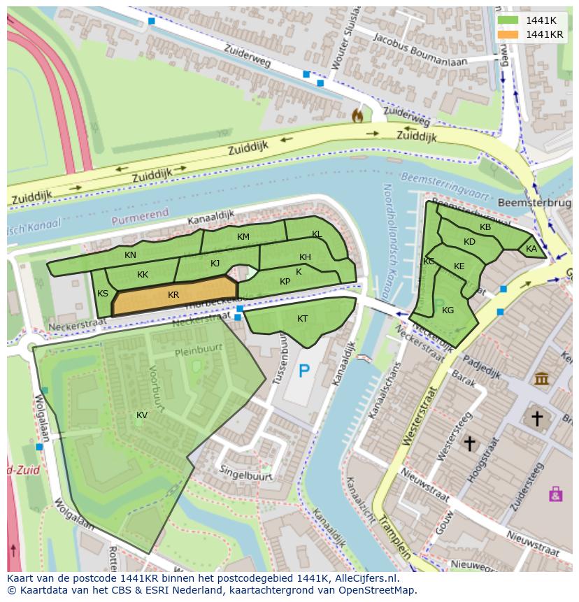 Afbeelding van het postcodegebied 1441 KR op de kaart.