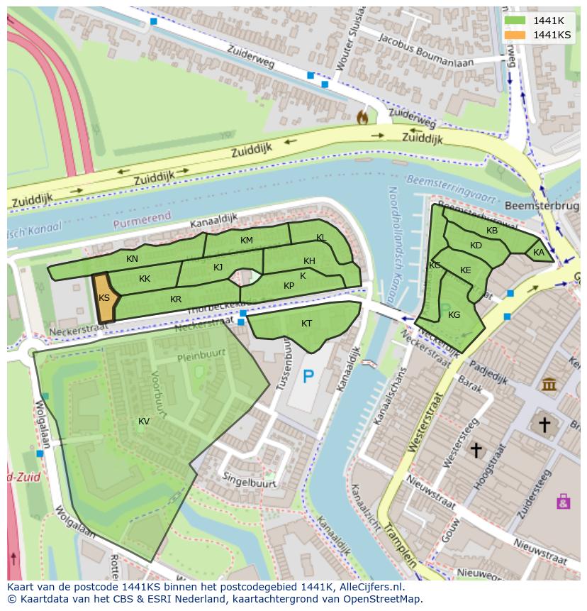 Afbeelding van het postcodegebied 1441 KS op de kaart.