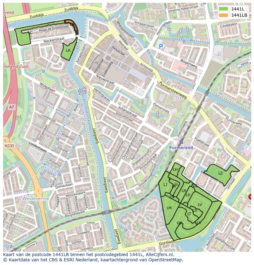 Afbeelding van het postcodegebied 1441 LB op de kaart.