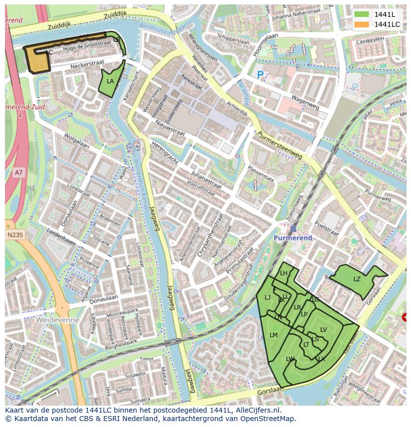 Afbeelding van het postcodegebied 1441 LC op de kaart.