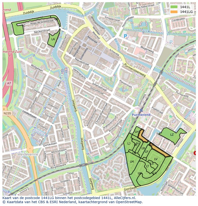 Afbeelding van het postcodegebied 1441 LG op de kaart.