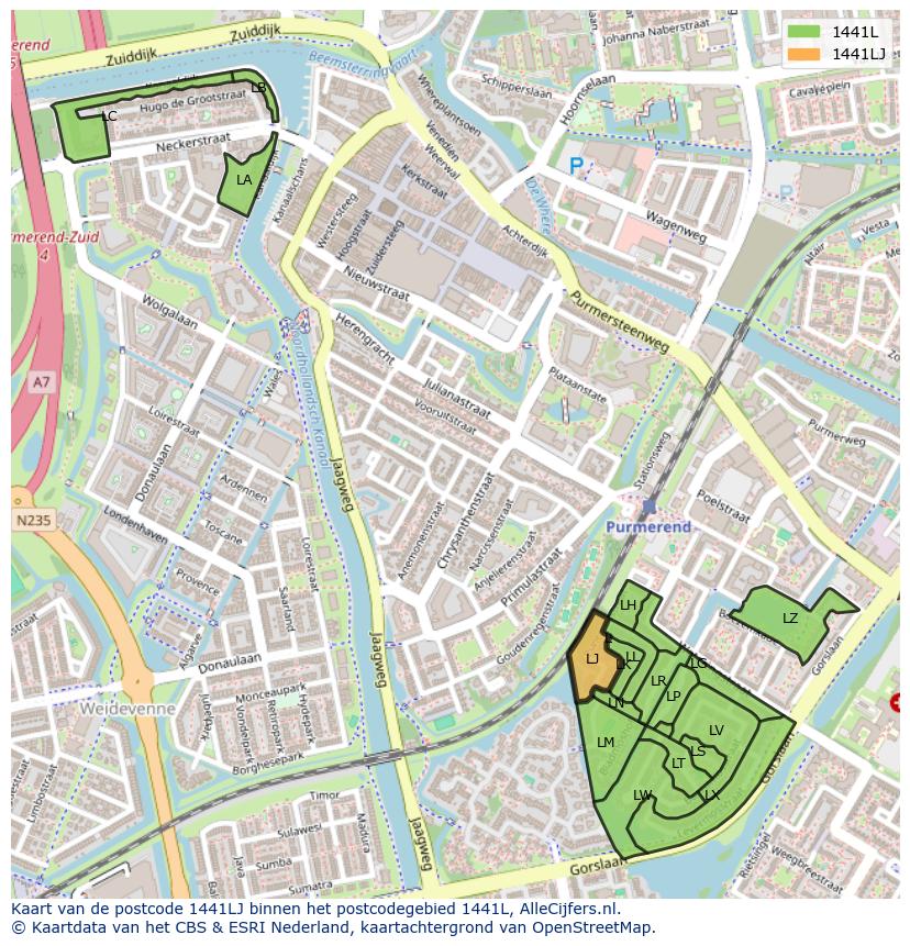 Afbeelding van het postcodegebied 1441 LJ op de kaart.