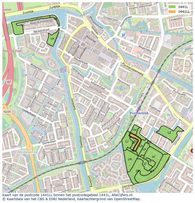 Afbeelding van het postcodegebied 1441 LL op de kaart.