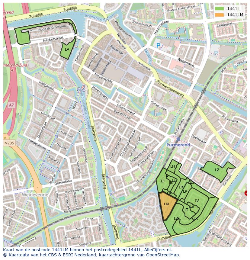 Afbeelding van het postcodegebied 1441 LM op de kaart.
