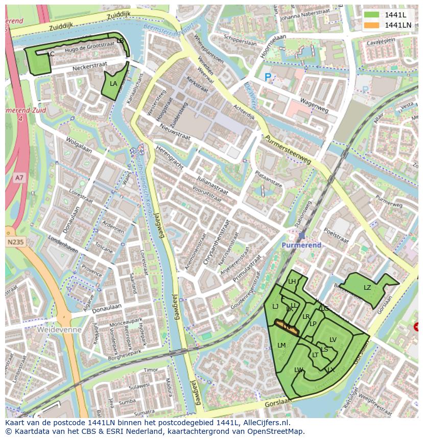 Afbeelding van het postcodegebied 1441 LN op de kaart.