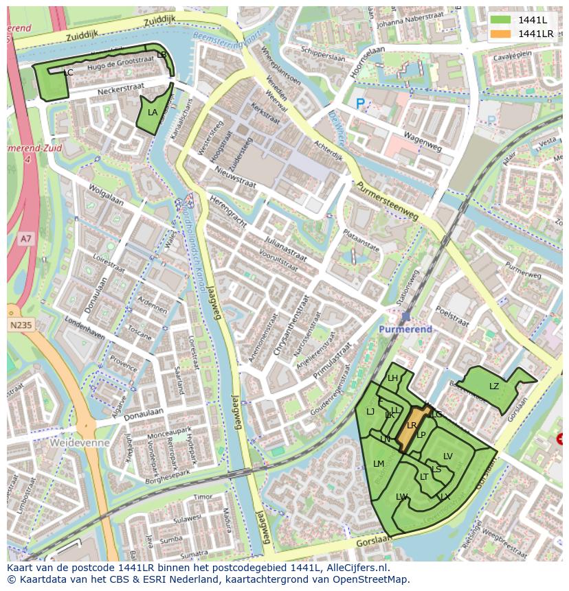 Afbeelding van het postcodegebied 1441 LR op de kaart.