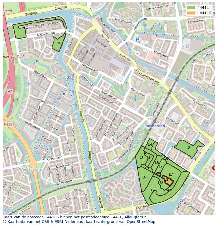Afbeelding van het postcodegebied 1441 LS op de kaart.