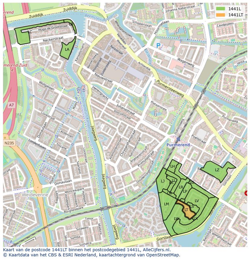 Afbeelding van het postcodegebied 1441 LT op de kaart.