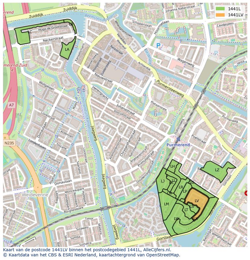 Afbeelding van het postcodegebied 1441 LV op de kaart.