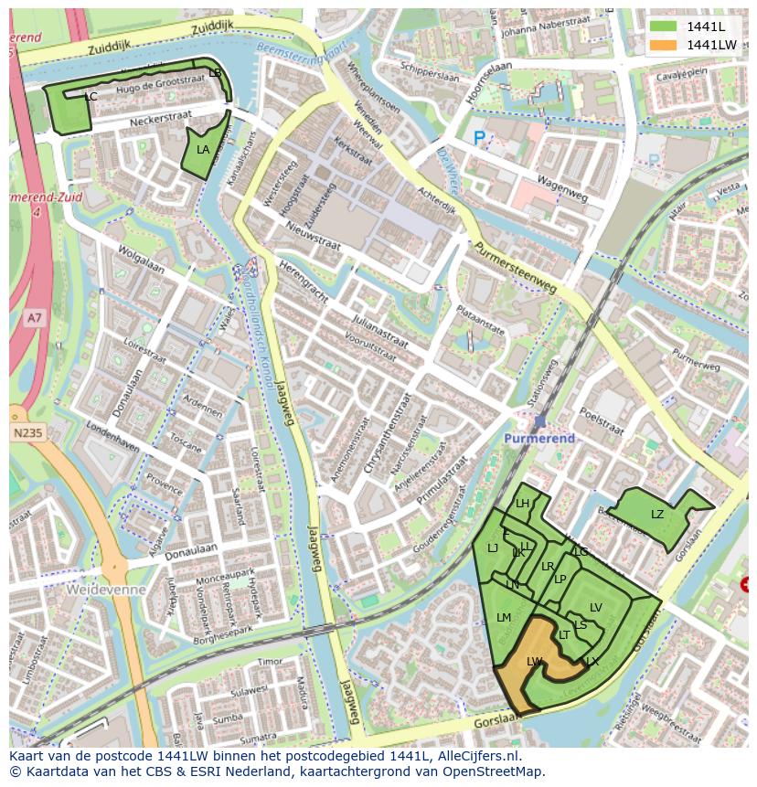 Afbeelding van het postcodegebied 1441 LW op de kaart.