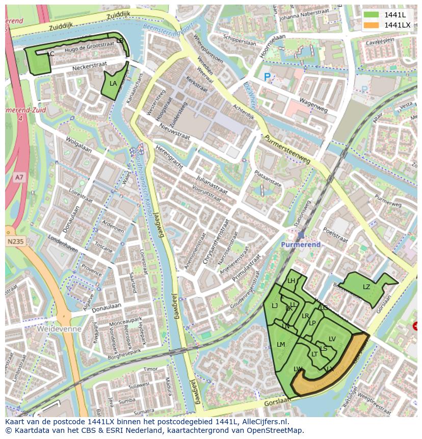 Afbeelding van het postcodegebied 1441 LX op de kaart.