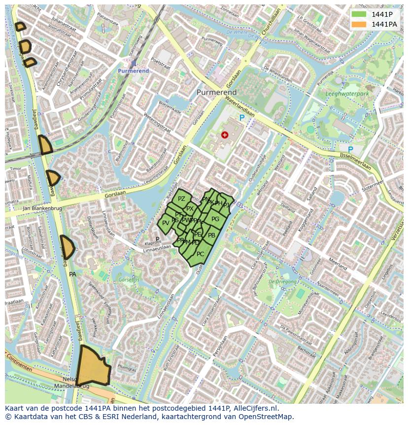 Afbeelding van het postcodegebied 1441 PA op de kaart.