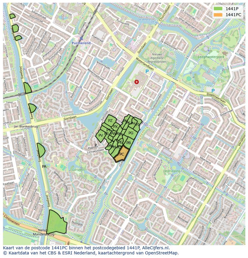 Afbeelding van het postcodegebied 1441 PC op de kaart.