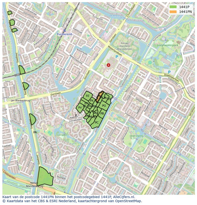 Afbeelding van het postcodegebied 1441 PN op de kaart.