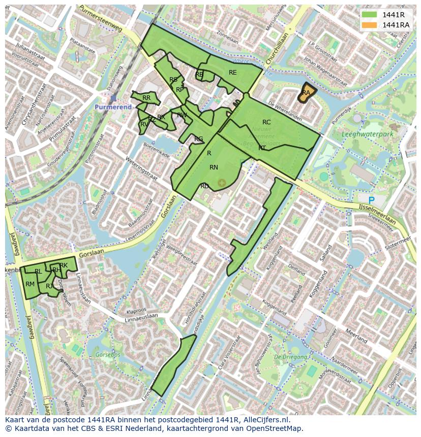 Afbeelding van het postcodegebied 1441 RA op de kaart.