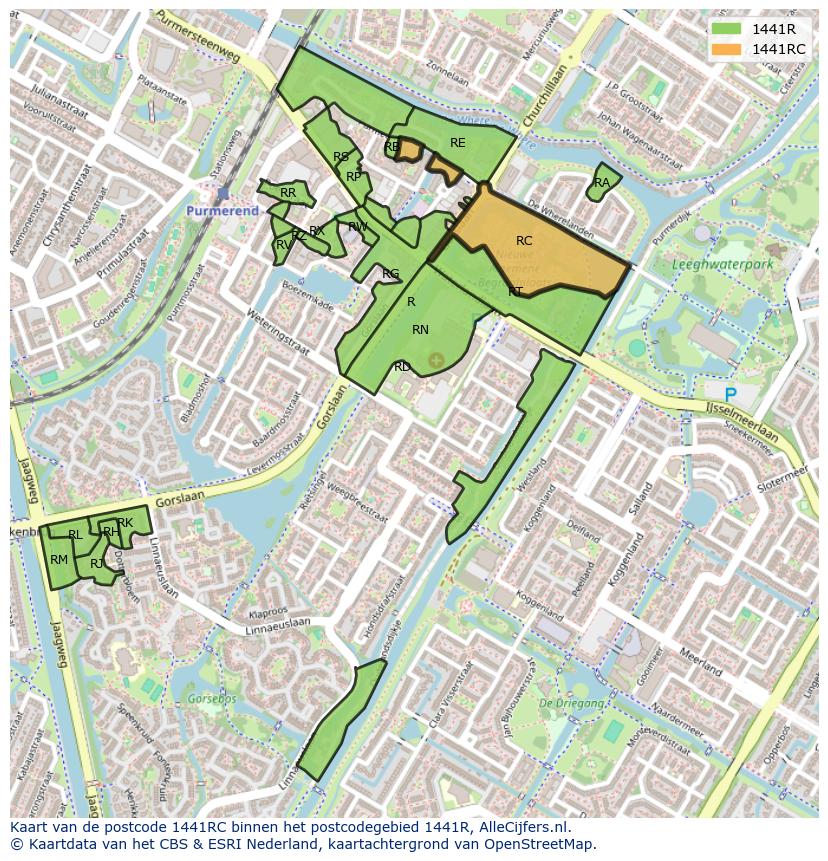 Afbeelding van het postcodegebied 1441 RC op de kaart.