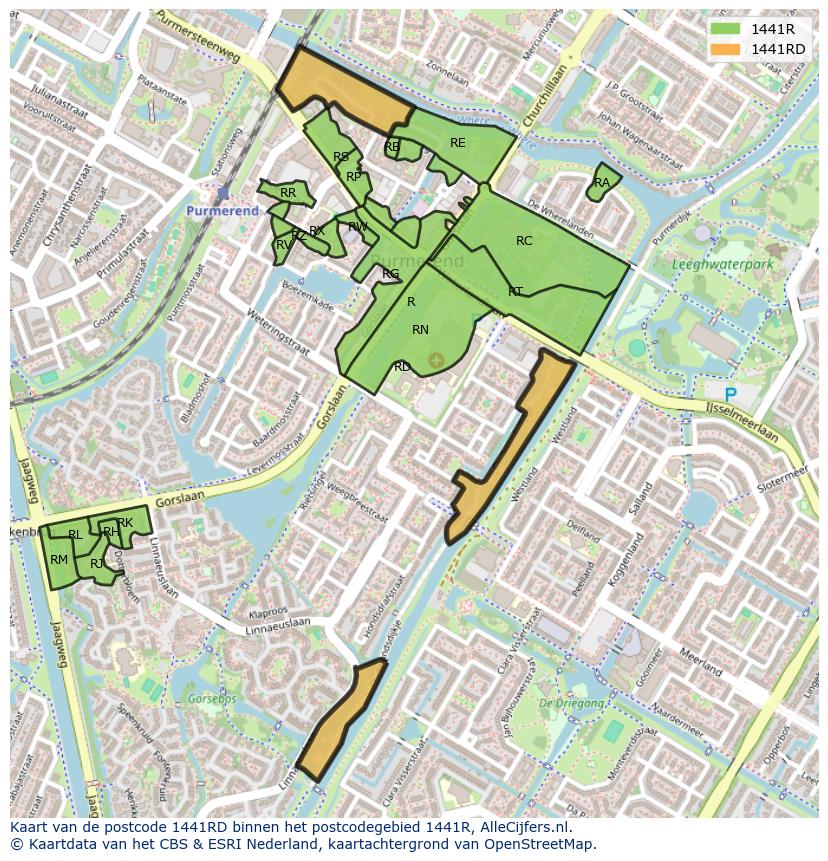 Afbeelding van het postcodegebied 1441 RD op de kaart.