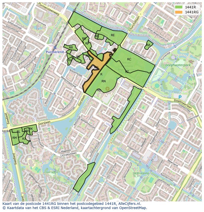 Afbeelding van het postcodegebied 1441 RG op de kaart.