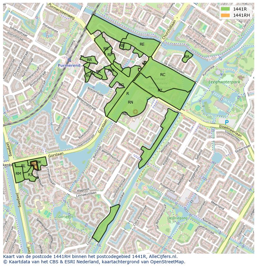Afbeelding van het postcodegebied 1441 RH op de kaart.