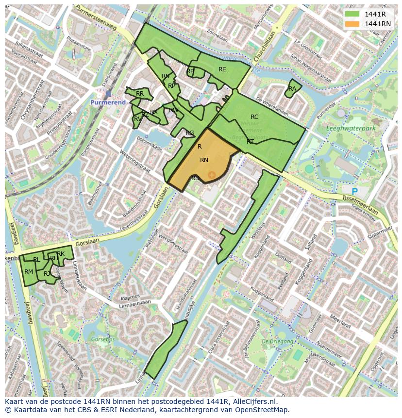 Afbeelding van het postcodegebied 1441 RN op de kaart.