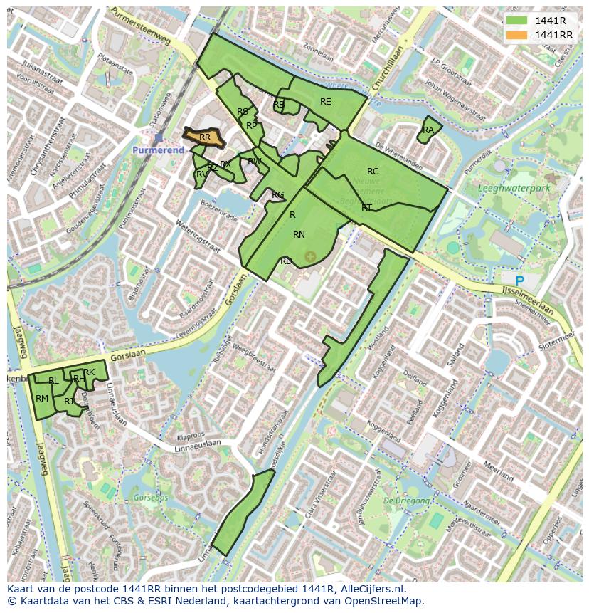 Afbeelding van het postcodegebied 1441 RR op de kaart.