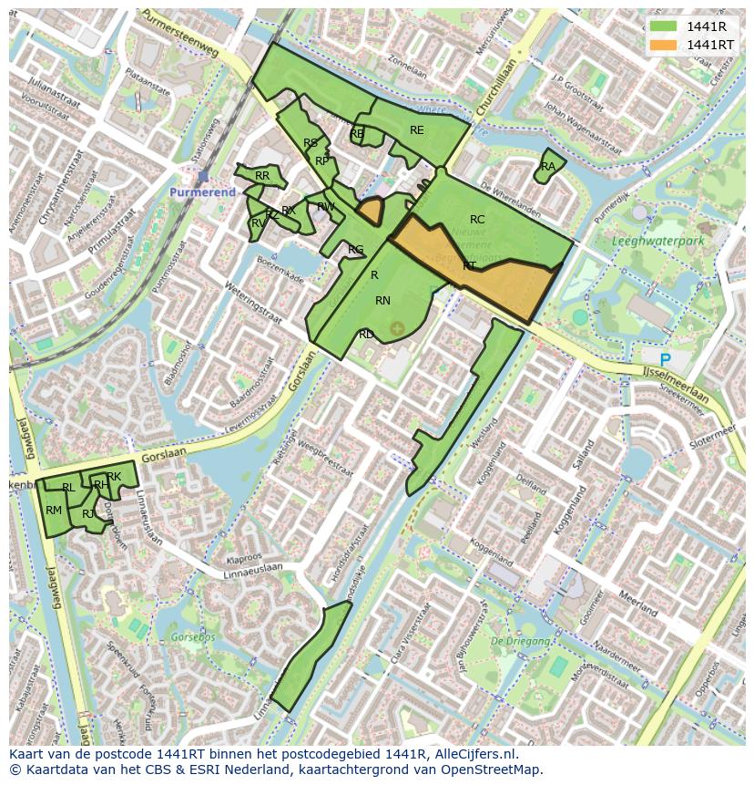 Afbeelding van het postcodegebied 1441 RT op de kaart.